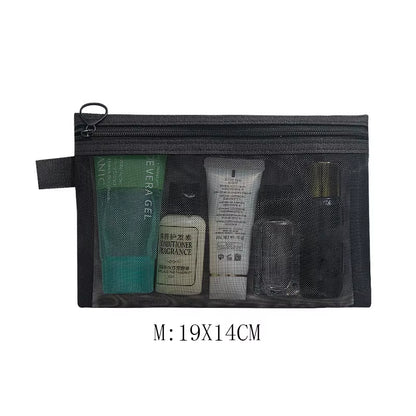 Fashion Small Large Black Organizer Toiletry and Makeup Pouch Transparent Mesh Zipper Cosmetic Bag Women Necessary Organizer