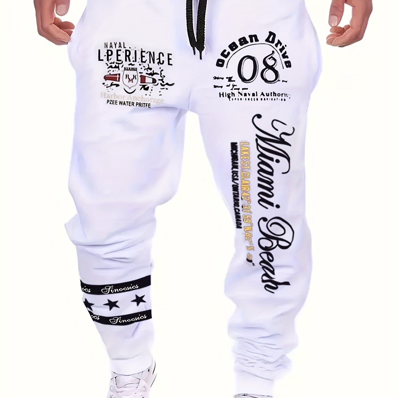 Men's Casual Letter Print Cuffed Drawstring Sweatpants, Lightweight Comfy Pants For Sport And Casual Wear
