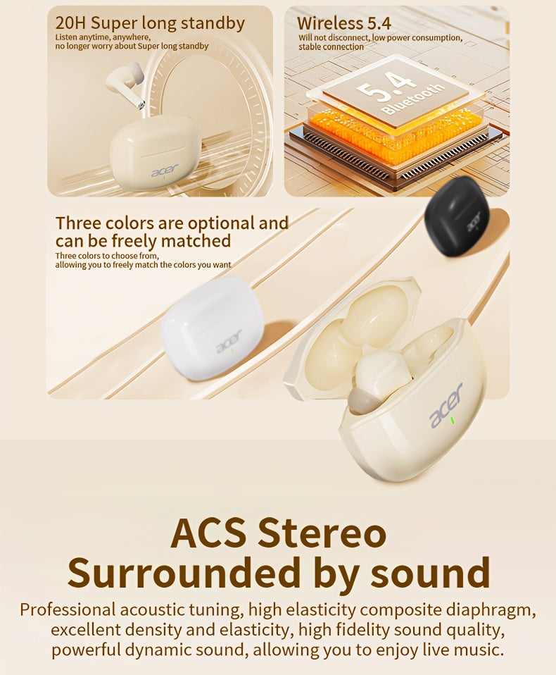 Acer OHR504 Mini Sport Wireless Earbuds - Wireless Stereo, In-Ear Noise-Canceling Headphones, Extended Battery Life, Universal Fit for Both Genders, Newest Version