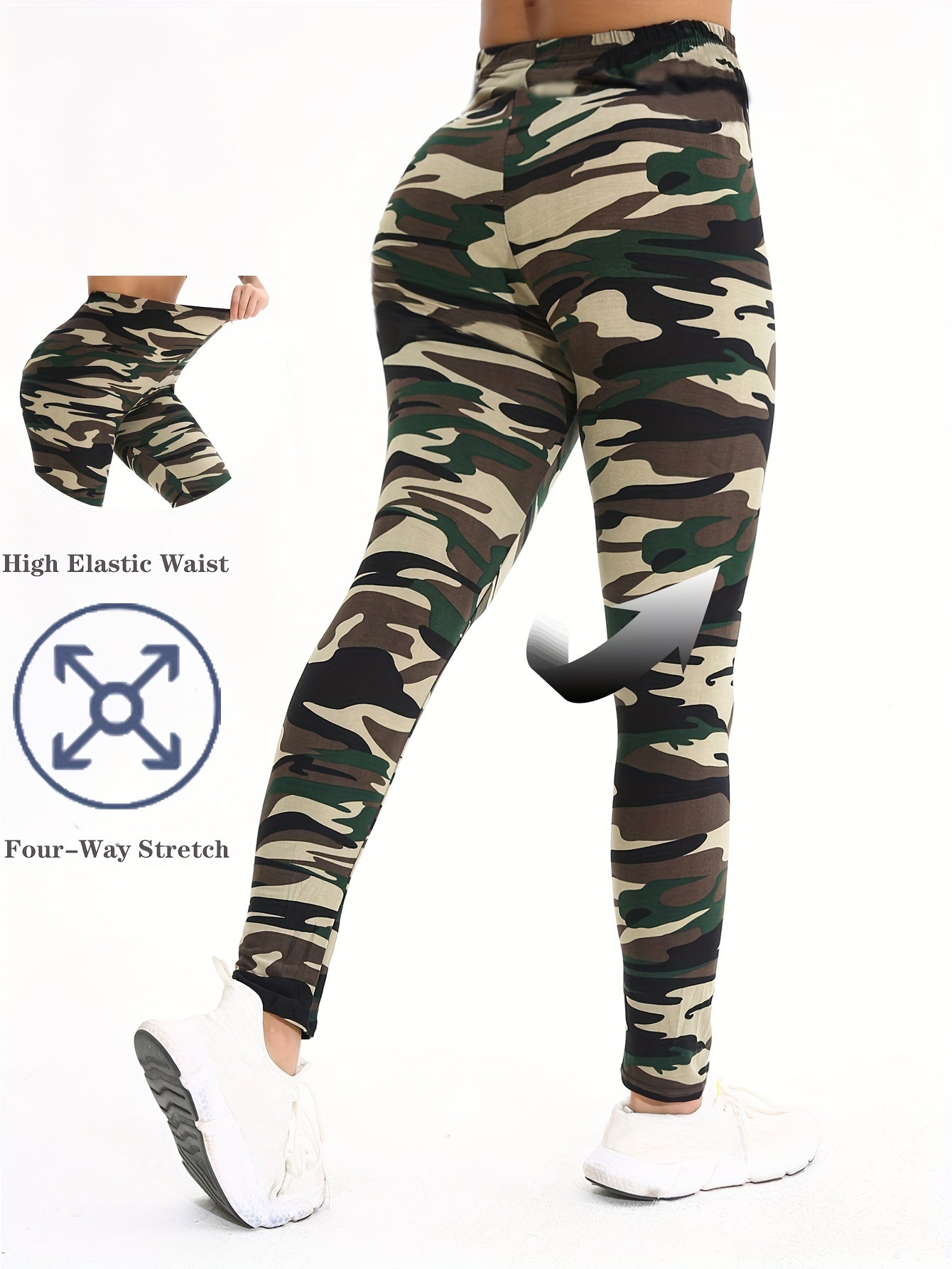 [Women's Athletic Booty Sport Tights] Fashion Camo Yoga Leggings Women Athletic Exercise Fitness Butt Lift Booty Sport Cropped Pants High Elastic Waist Gym Tights Workout Trousers
