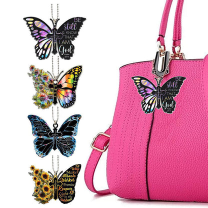 3pcs/set Flower Butterfly Jesus Cross Hanging Ornament, 2D Car Rearview Mirror Hanging Accessories, Keychain And Bag Pendants, Holiday Gift Beauty Fashion