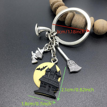 Witch In Broomstick Keychain Halloween Gift Magic Broom Keychain Witch Key Ring Bag Pendant Accessories Beauty Fashion