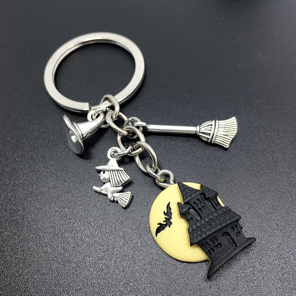 Witch In Broomstick Keychain Halloween Gift Magic Broom Keychain Witch Key Ring Bag Pendant Accessories Beauty Fashion