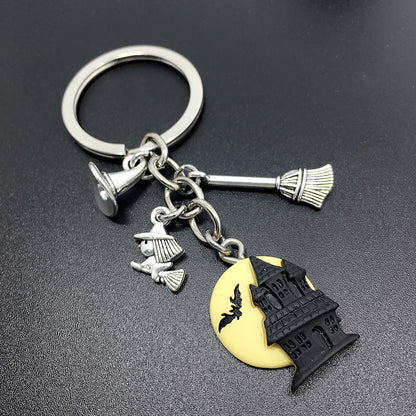 Witch In Broomstick Keychain Halloween Gift Magic Broom Keychain Witch Key Ring Bag Pendant Accessories Beauty Fashion