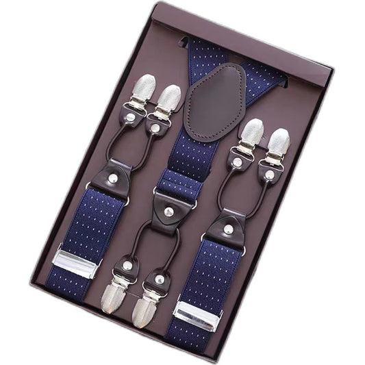 6 Metal Clip Men's Elastic Adjustable Y-Back Suspenders Trouser Braces Strap Belt, Ideal Gift Choice Beauty Fashion