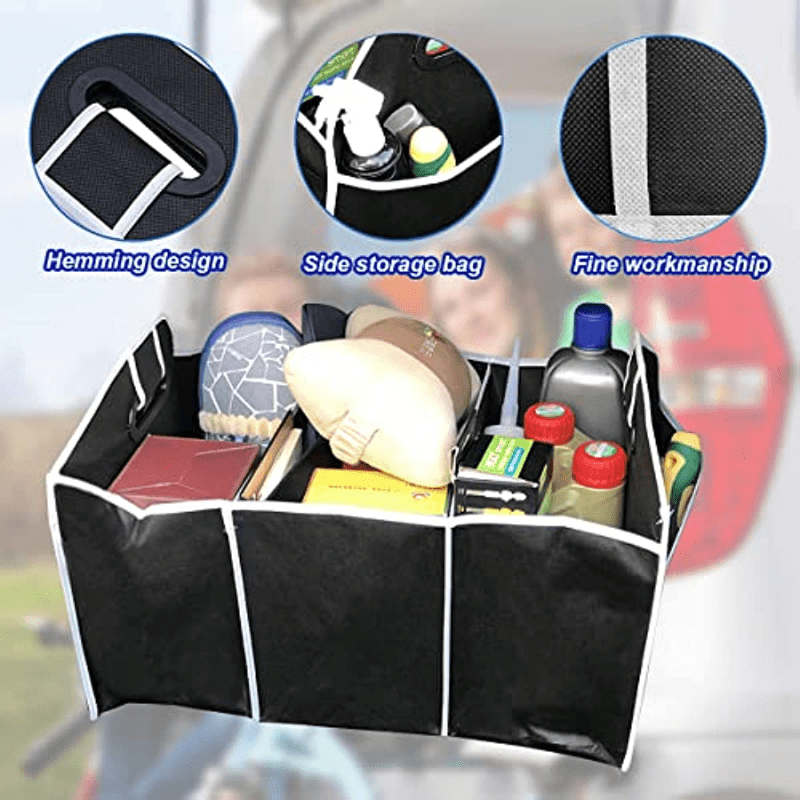 1pc Universal Car Trunk Organizer, Portable Foldable Auto Storage Bag with 3 Compartments, for SUV, Truck, Van, Sedan Beauty Fashion