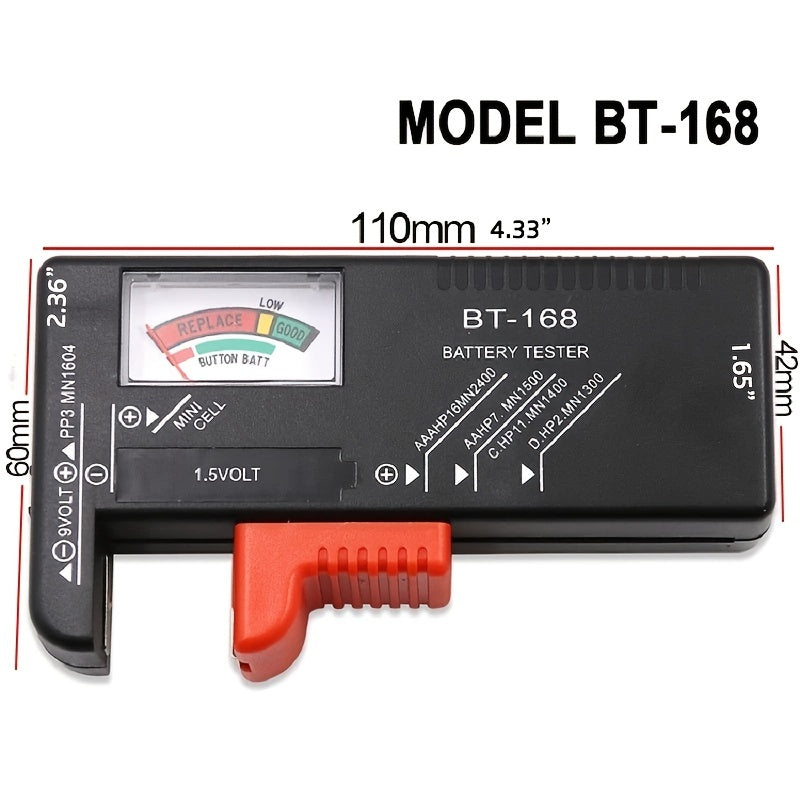 BT-168 Universal Battery Tester - Quickly Check AA/AAA/C/D/9V/1.5V Batteries with Colour-Coded Meter Indicators! Beauty Fashion