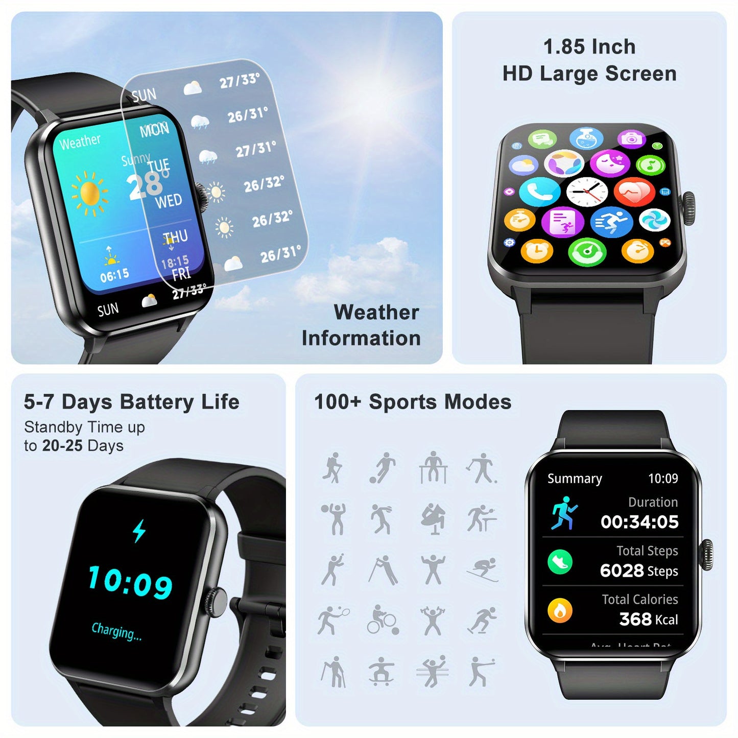 Smart Watch (Answer/Make Call), 1.85" Smart Watches for Men Women Waterproof, 100+ Sport Modes, Fitness Activity Tracker, Health Sleep Monitor, Pedometer, Smartwatch for Android iOS Beauty World Shop