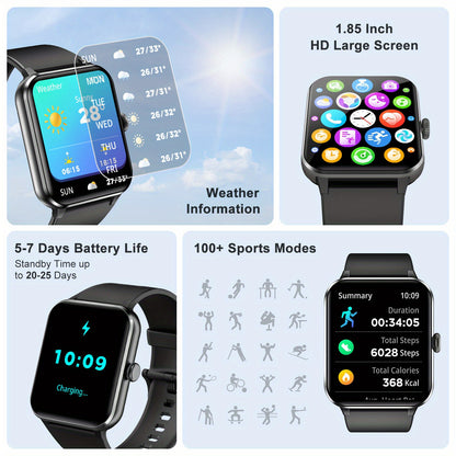 Smart Watch (Answer/Make Call), 1.85" Smart Watches for Men Women Waterproof, 100+ Sport Modes, Fitness Activity Tracker, Health Sleep Monitor, Pedometer, Smartwatch for Android iOS Beauty World Shop
