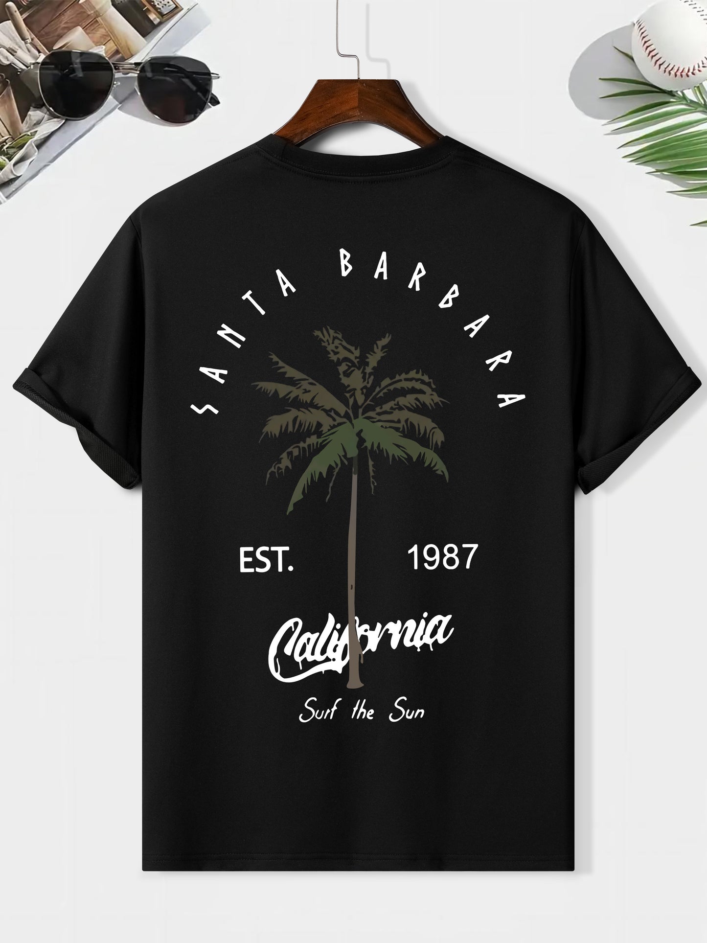 EST. 1987 And A Coconut Tree Printed Men's Fashion Trendy Casual Crew Neck Casual Sport T-shirt Beauty World Shop