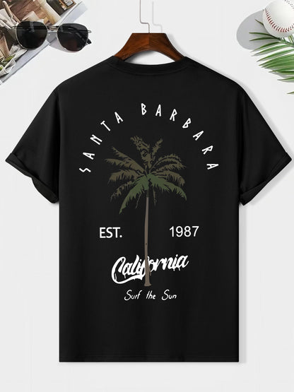 EST. 1987 And A Coconut Tree Printed Men's Fashion Trendy Casual Crew Neck Casual Sport T-shirt Beauty World Shop