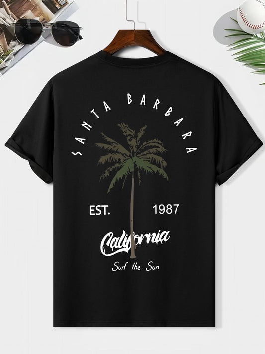 EST. 1987 And A Coconut Tree Printed Men's Fashion Trendy Casual Crew Neck Casual Sport T-shirt Beauty World Shop