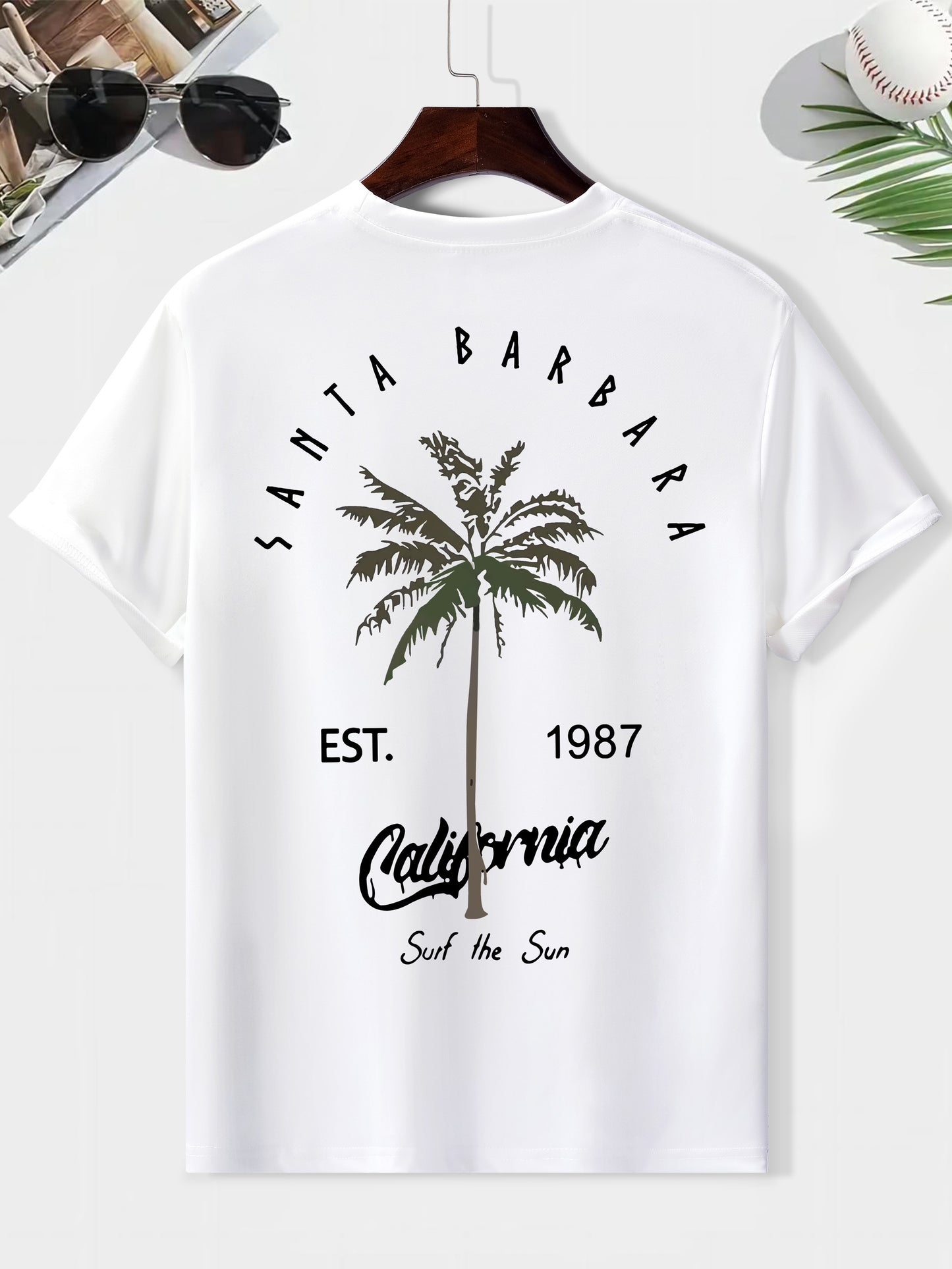 EST. 1987 And A Coconut Tree Printed Men's Fashion Trendy Casual Crew Neck Casual Sport T-shirt Beauty World Shop