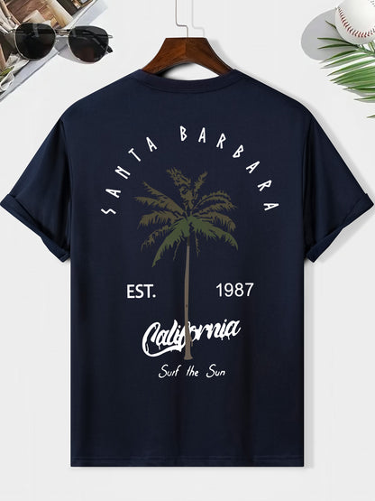 EST. 1987 And A Coconut Tree Printed Men's Fashion Trendy Casual Crew Neck Casual Sport T-shirt Beauty World Shop
