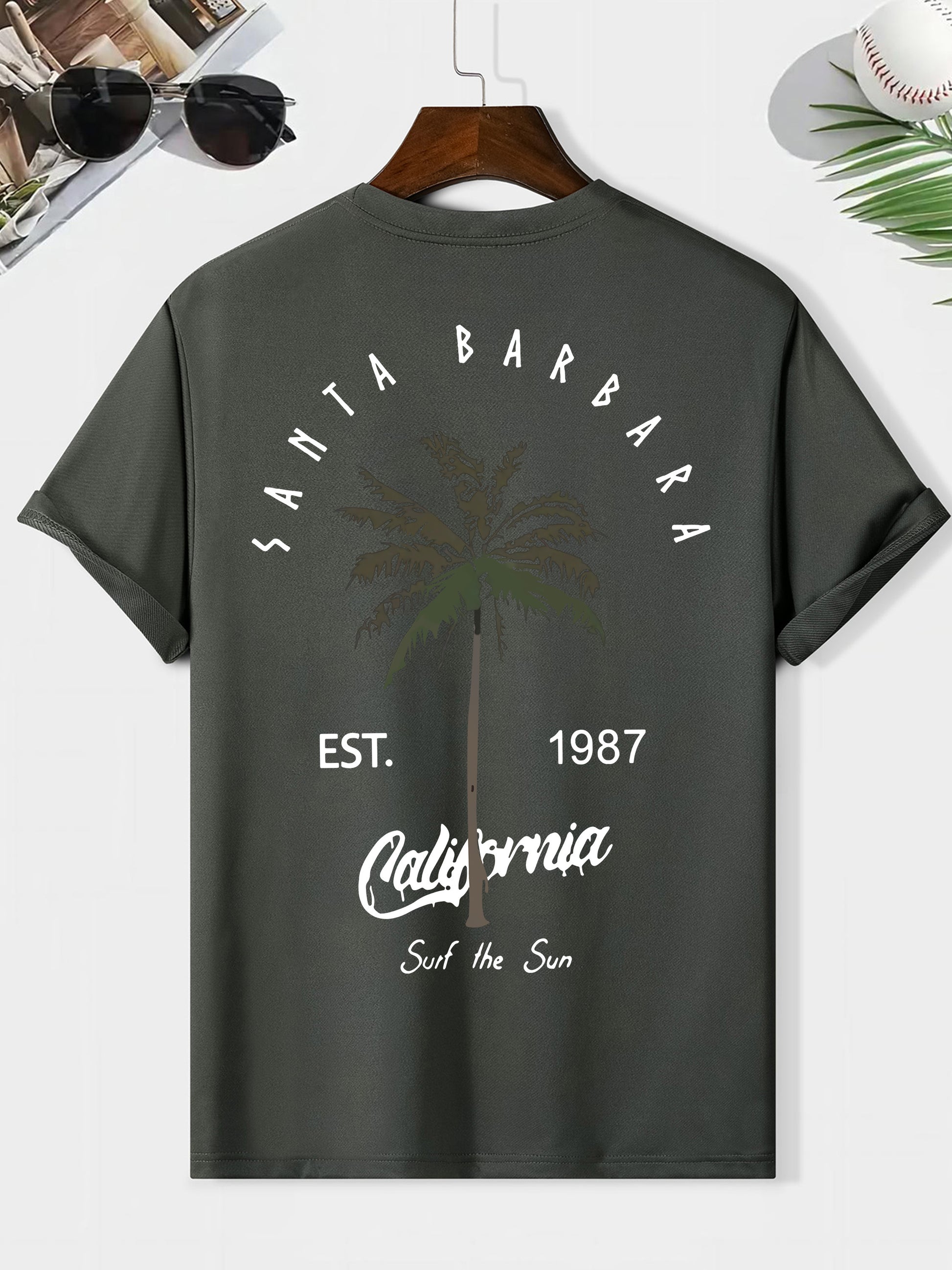 EST. 1987 And A Coconut Tree Printed Men's Fashion Trendy Casual Crew Neck Casual Sport T-shirt Beauty World Shop
