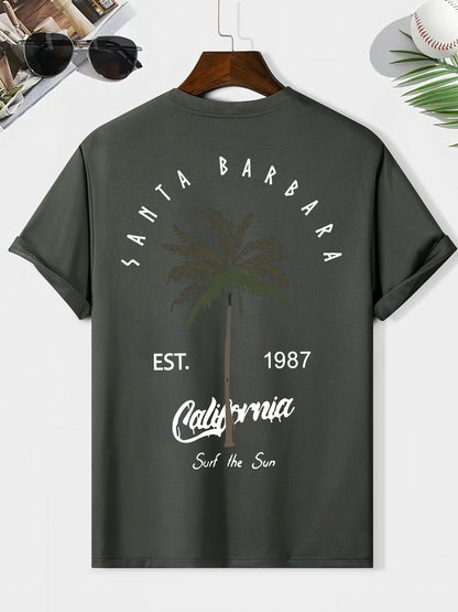 EST. 1987 And A Coconut Tree Printed Men's Fashion Trendy Casual Crew Neck Casual Sport T-shirt Beauty World Shop