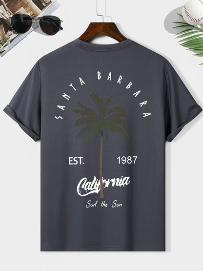 EST. 1987 And A Coconut Tree Printed Men's Fashion Trendy Casual Crew Neck Casual Sport T-shirt Beauty World Shop