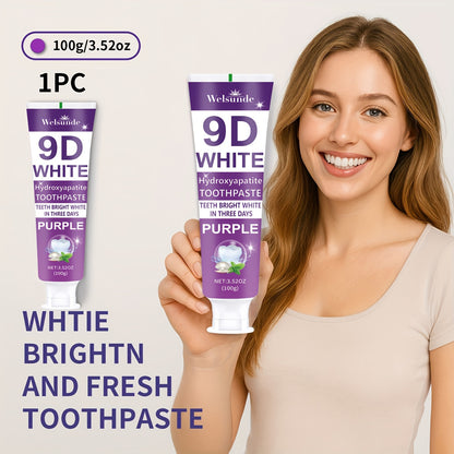 9D Purple Hydroxyapatite Toothpaste for Deep Cleaning & Brighter Smile, European Formula with Minty Fresh Breath, Gentle On Gums, Travel-Size 100g/3.52oz, Deep Cleaning Of Teeth, Ideal Oral Hygiene Gift for Women & Men, Suita Beauty World Shop