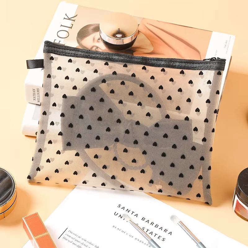 1Pcs Mesh Clear Cosmetic Bags Small Large Black Makeup Bag Portable Travel Toiletry Organizer Case Lipstick Storage Pouch