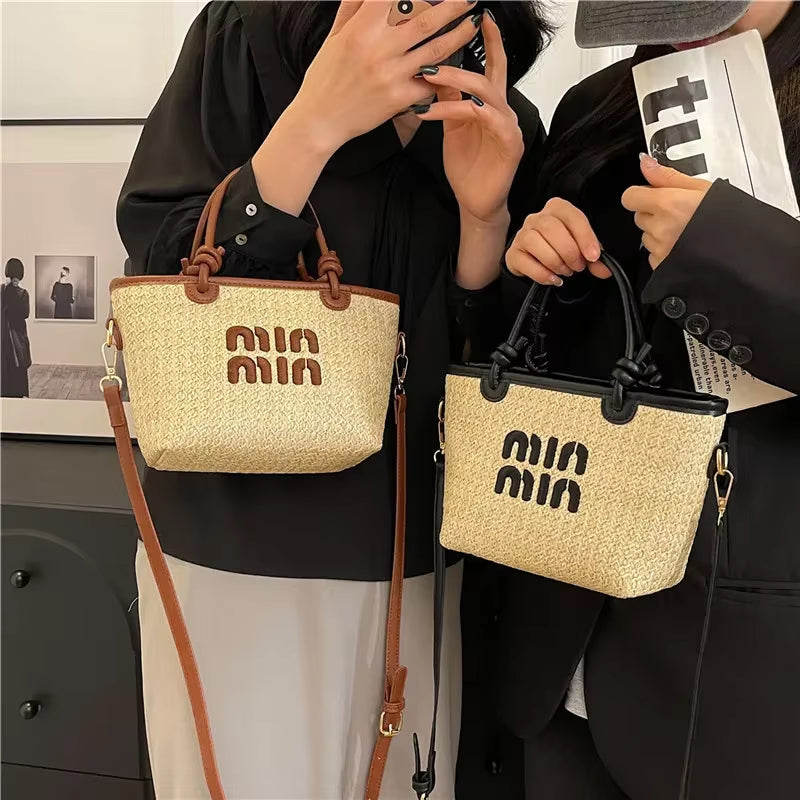 New Summer Bohemian Straw Beach Bag for Women Designer Shoulder Bag Cute Purse and Handbags Embroidered Female Crossbody Bags