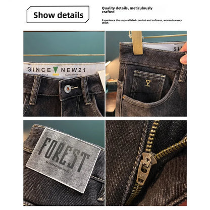 2025 Winter Plush Thick Jeans for Men, Casual, Simple, High End, Slim Fit, Small Feet, High End, Cold Resistant, Warm Pants
