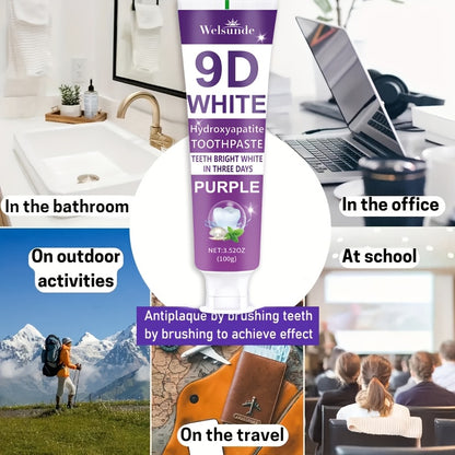 9D Purple Hydroxyapatite Toothpaste for Deep Cleaning & Brighter Smile, European Formula with Minty Fresh Breath, Gentle On Gums, Travel-Size 100g/3.52oz, Deep Cleaning Of Teeth, Ideal Oral Hygiene Gift for Women & Men, Suita Beauty World Shop