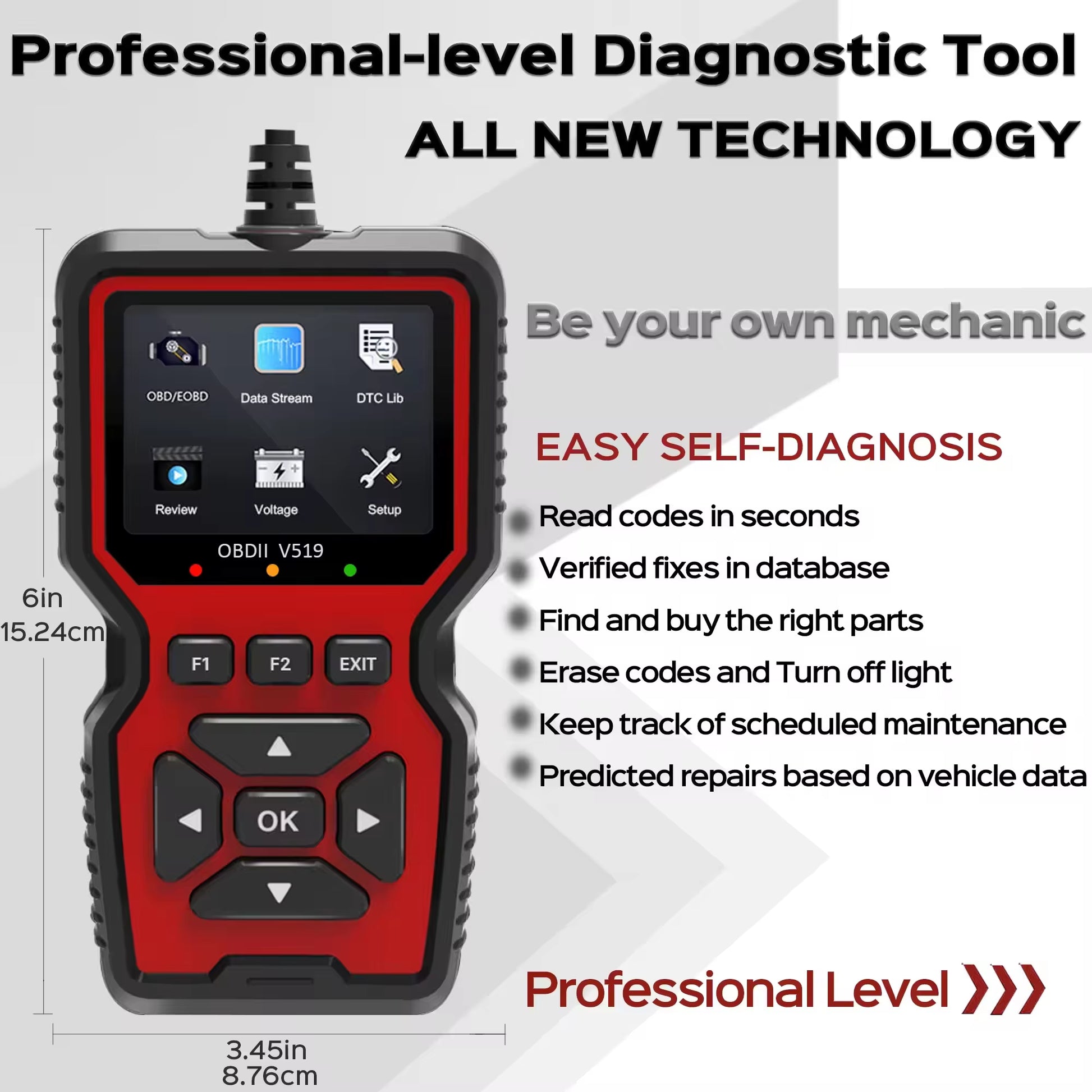Car OBD2 Scanner Diagnostic Tool Multi-Language OBDII Car Voltage Tester Engine Fault Code Scanner Car Code Reader V519