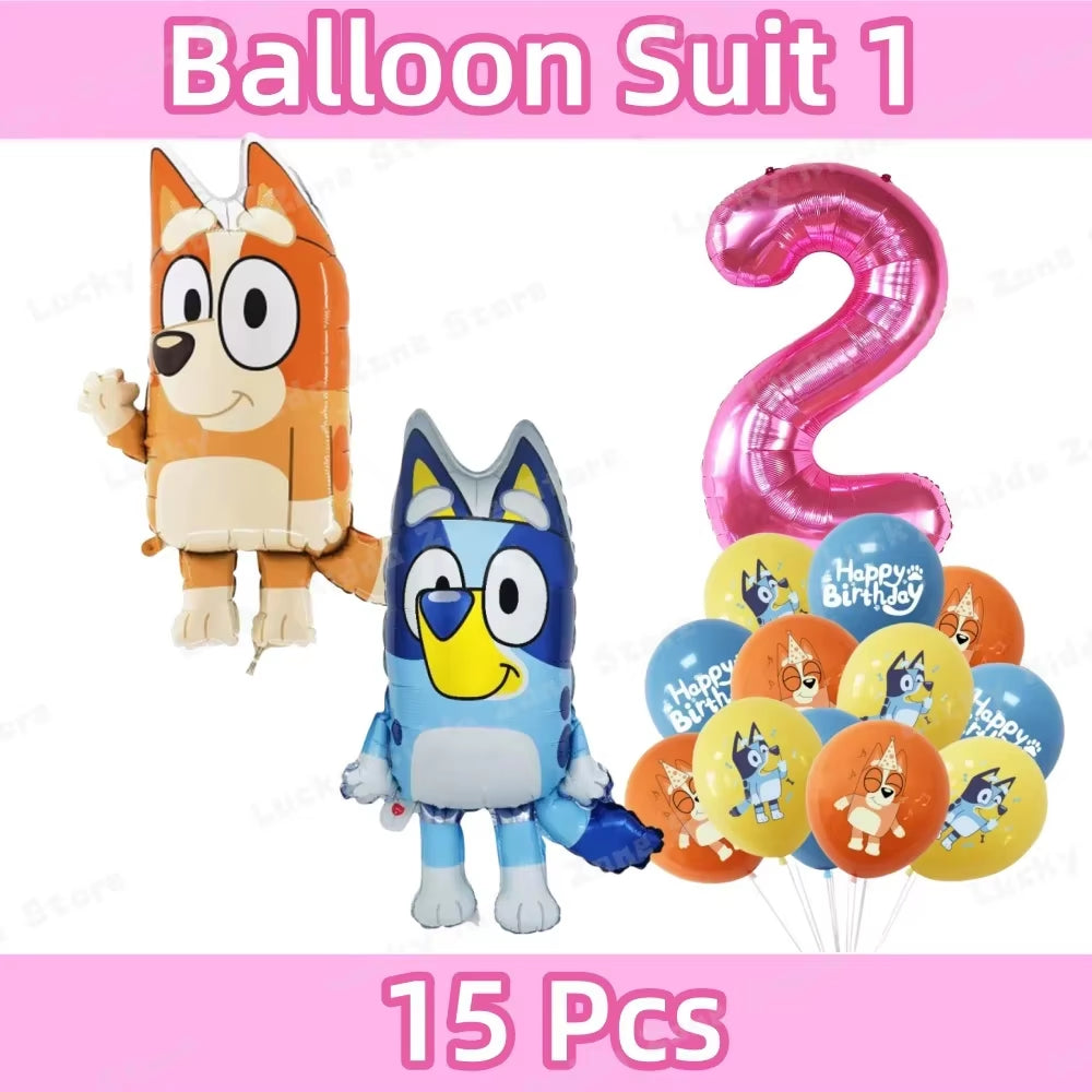 Pink Bluey Birthday Decorations for Kids Latex Aluminum Foil Balloons Bingo Theme Party Event Supplies Disposable Tableware Toys