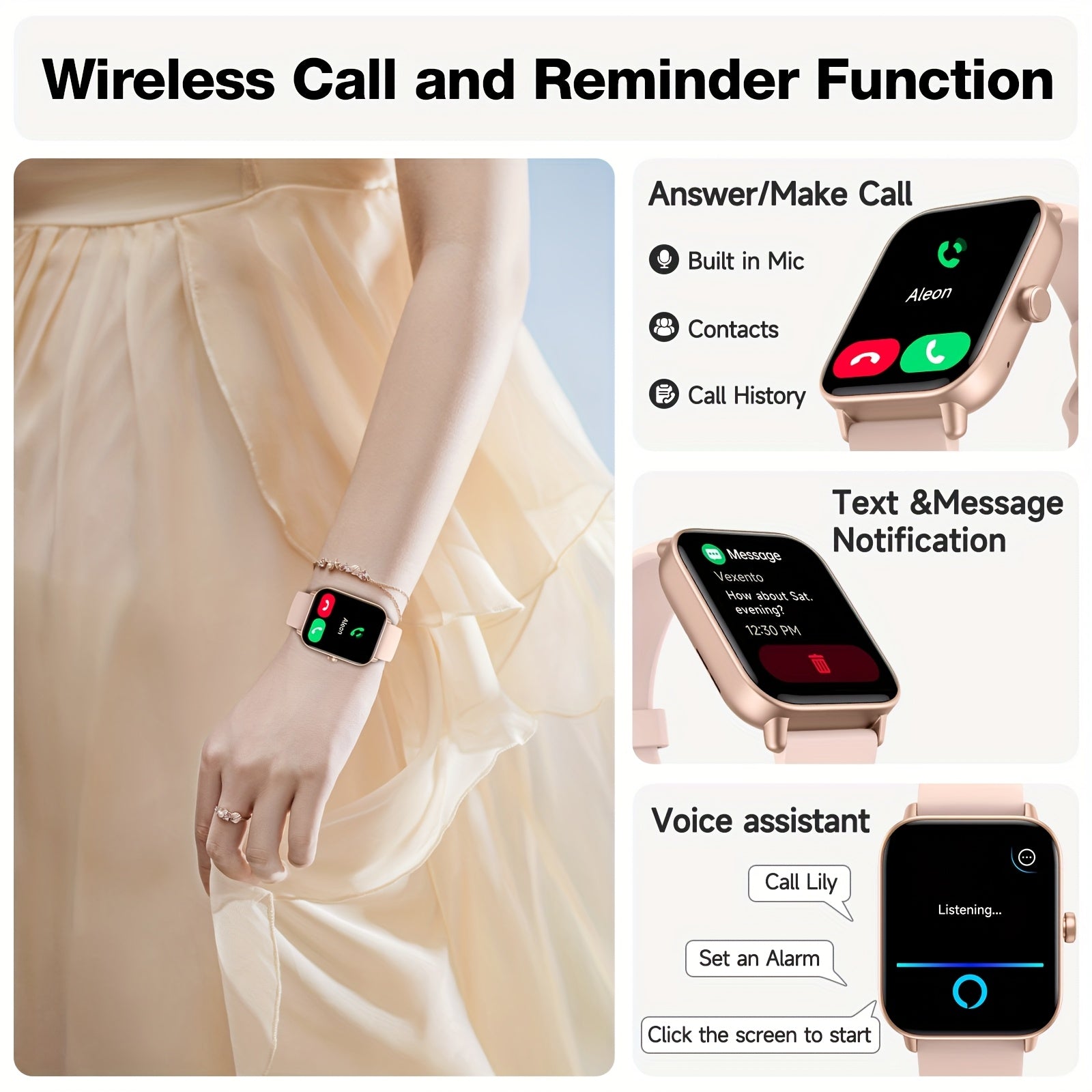 1pc FAWEIO 1.8 Inch Smart Watch for Women & Men with 100+ Sport Modes, Answer/Make Calls, Fitness Activity Tracker, Pedometer, for iPhone And Android, Perfect Gift for Family And Friends, Suitable for Christmas Gifts Beauty World Shop