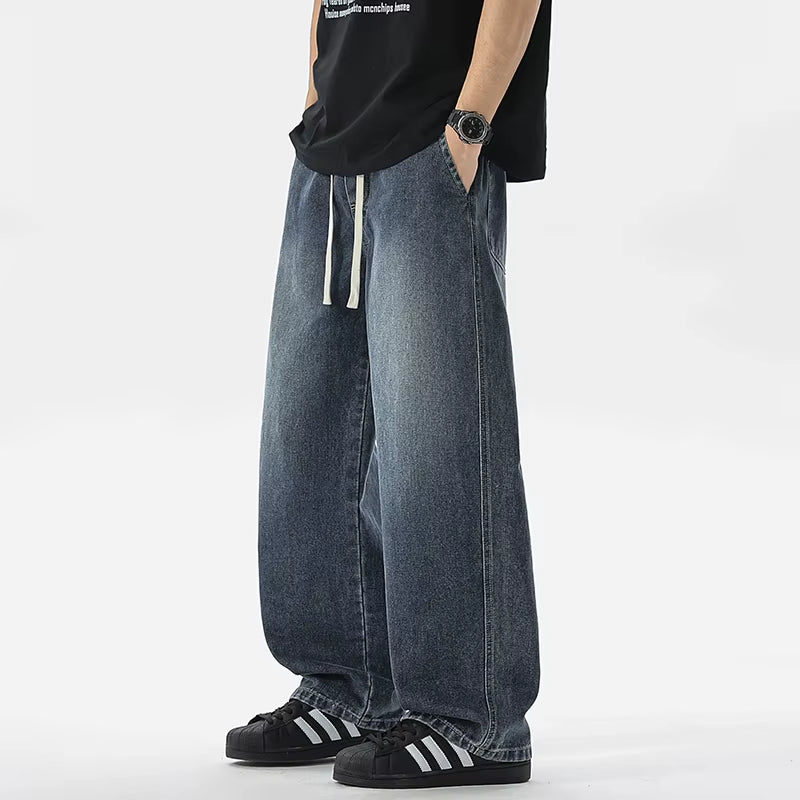 Men'S Jeans American Loose Wide-Leg Loose Straight Casual Trousers Street Hip-Hop Baggy Jeans Black Grey Blue Streetwear Men