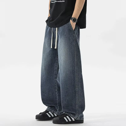 Men'S Jeans American Loose Wide-Leg Loose Straight Casual Trousers Street Hip-Hop Baggy Jeans Black Grey Blue Streetwear Men