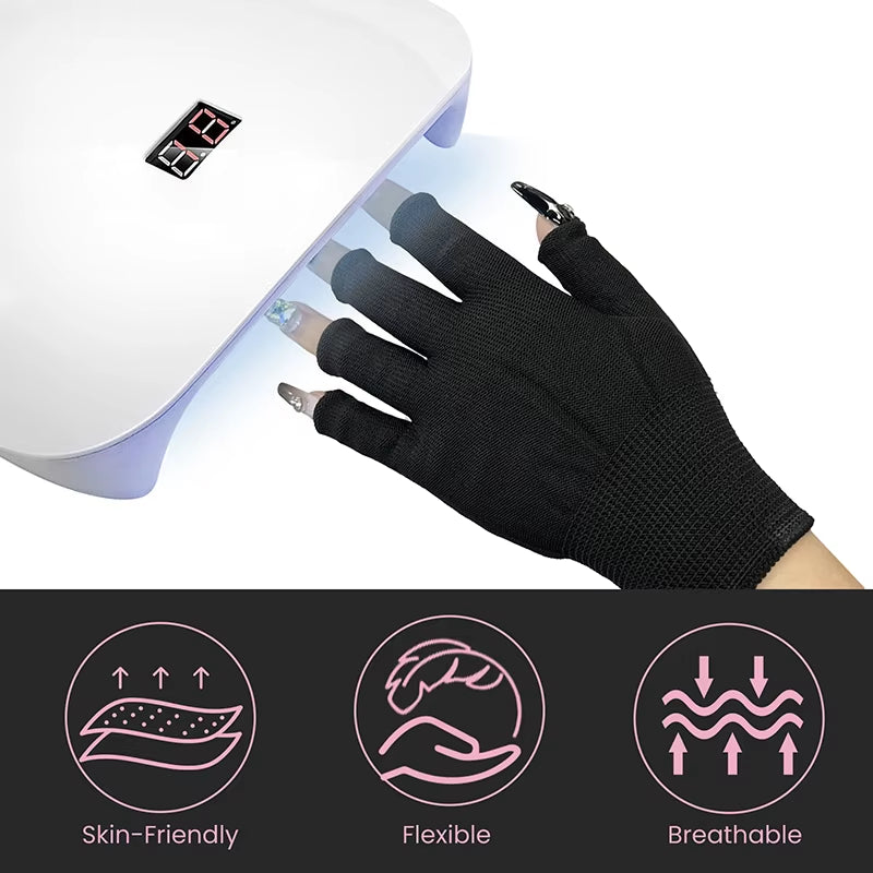 1 Pair anti UV Black Thin Nail Gloves anti Black UV Gel Shield Glove Fingerless Manicure Nail Art Tools LED Lamp Nails Dryer