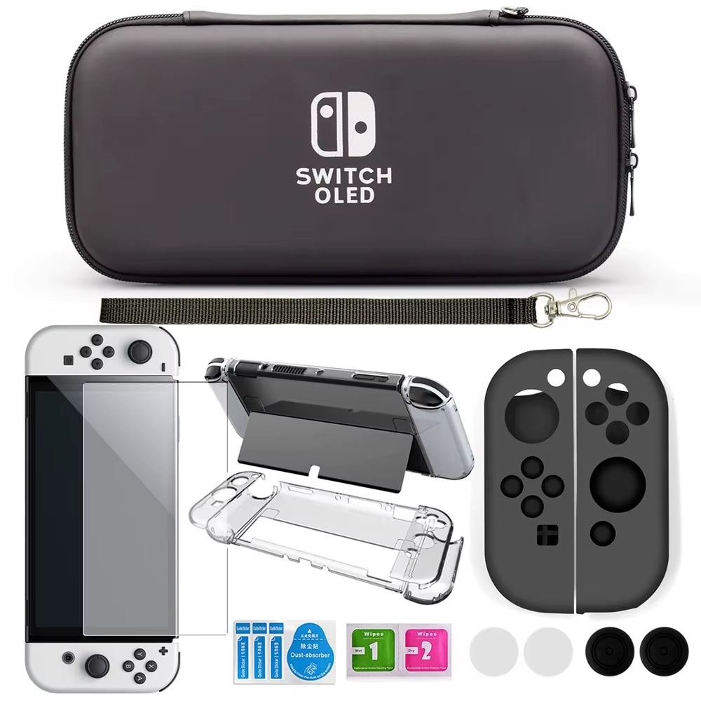 For Nintendo Switch Oled Case Bundle Bag Pack Game Accessories Kit Hard Shell Travel Storage Bag Joycon Protective Cover Grip
