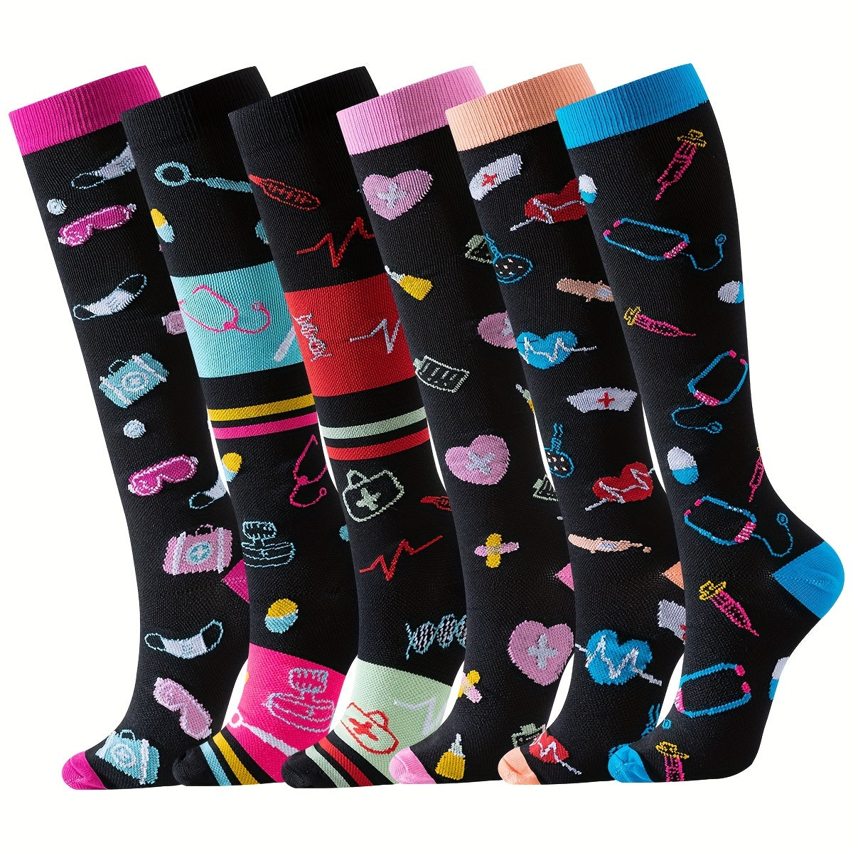 6 Pairs 2024 New Unisex Knee High Athletic Socks Compression Stockings Over The Knee For Women Men Long Socks Running Sport Gym