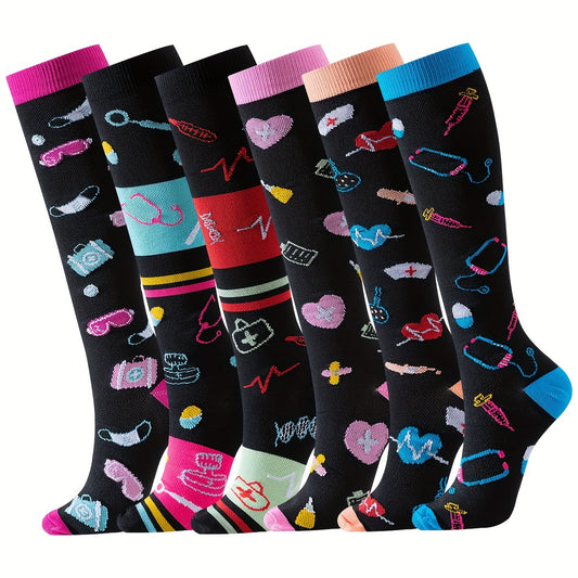 6 Pairs 2024 New Unisex Knee High Athletic Socks Compression Stockings Over The Knee For Women Men Long Socks Running Sport Gym