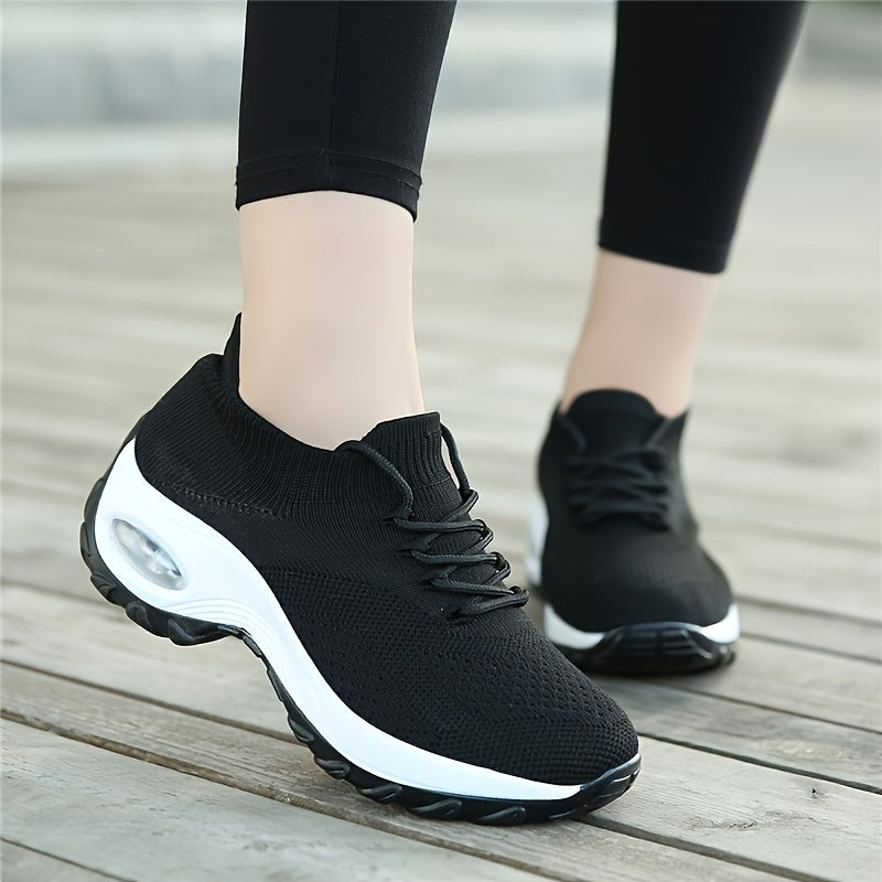 Women's Breathable Knit Chunky Sneakers, Casual Lace Up Outdoor Shoes, Comfortable Low Top Sport Shoes plus size