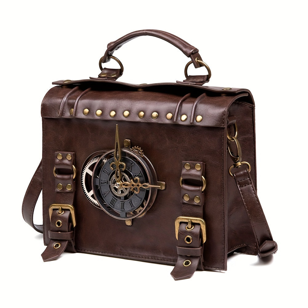 [Punk Crossbody Bag] Retro PU Crossbody Bag | Women's And Girls' Briefcase Styled Messenger Bag Featuring Punk Gothic And Renaissance Costume Elements Beauty Fashion