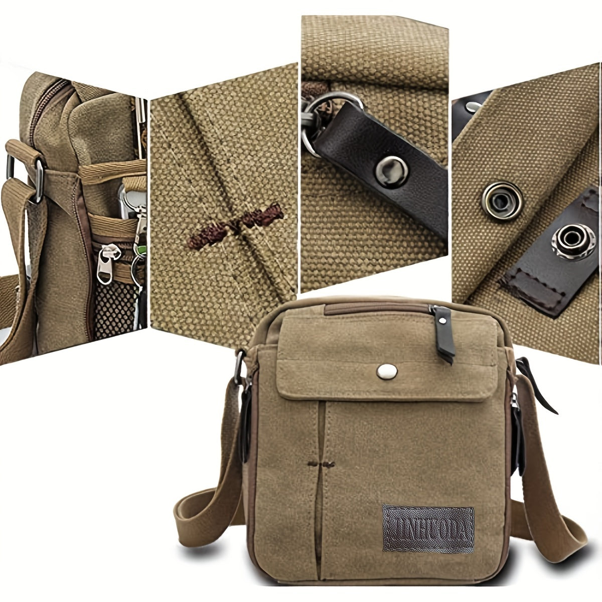 Vintage Canvas Square Messenger Bag - Spacious Zipper Closure, Durable Nylon Lining, Stylish Solid Pattern, Perfect for Casual Crossbody Travel and Daily Occasions Beauty Fashion