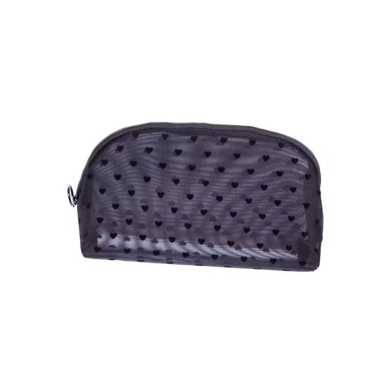 Nylon Mesh Cosmetic Bag Zipper Heart Shaped Toiletry Organizer Makeup Bags Multifunctional Women Lipstick Key Coin Purse Pouch