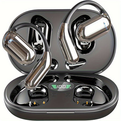 [50 Hours Wireless Sport Headphones] Wireless Headphones with Open Ear Design, Sport Earbuds Featuring Touch Volume Control, Built-In Microphone, And Ear Hooks. They Offer 50 Hours of Playtime And Come with an LED Display Cha