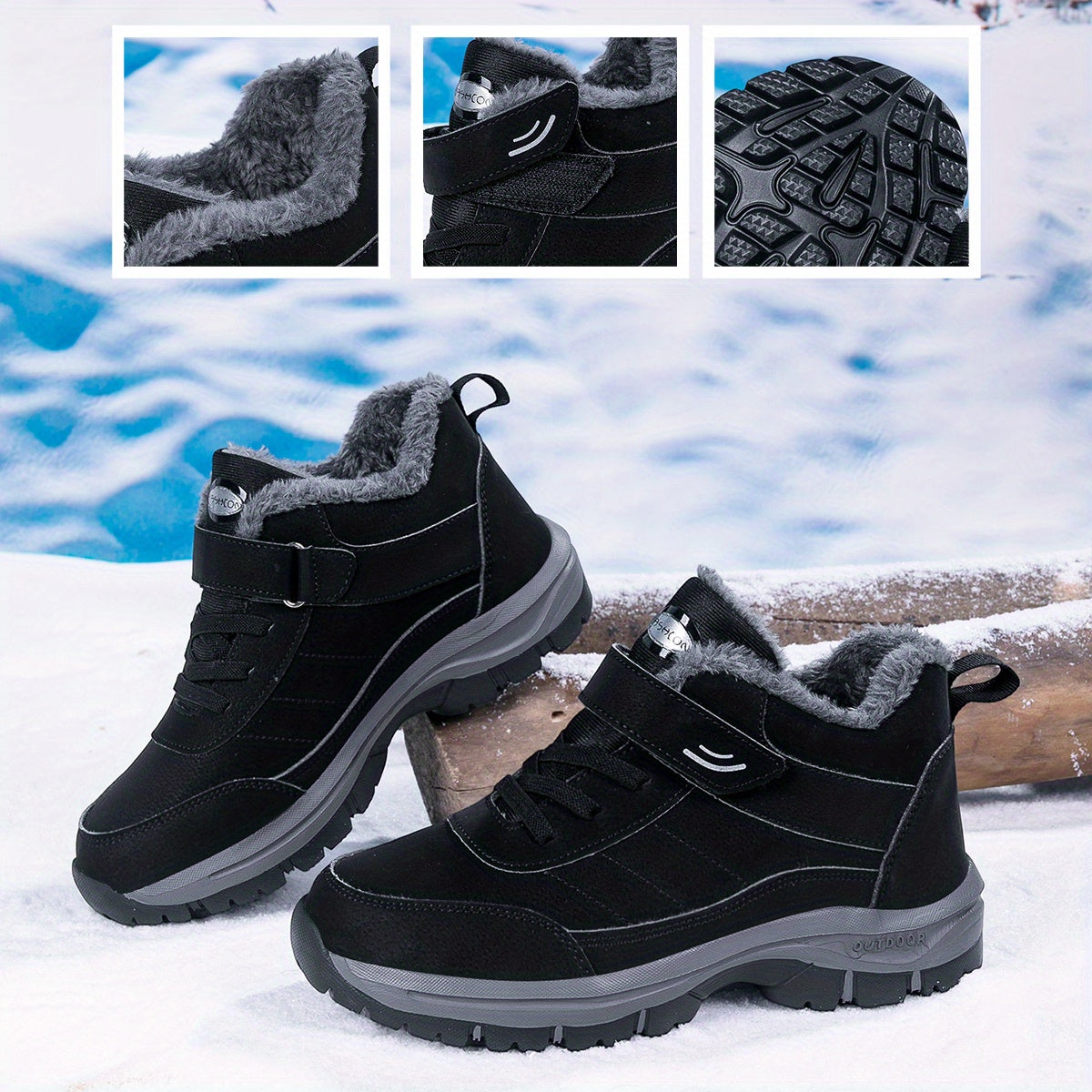 Extreme Cold Weather Snow Boots - Heavy-Duty Thermal Insulated Winter Shoes with Slip-Resistant MD Soles, Lace-Up Mountaineering Boots for Men & Women - Available in Multiple Sizes (Black/Gray Accent) - Ideal for Ice Climbing