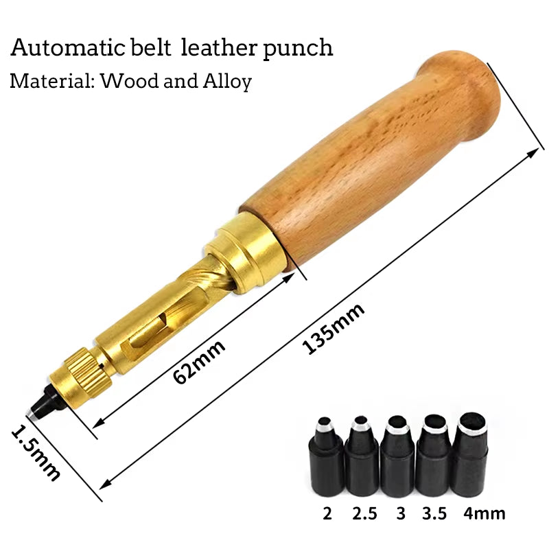 Hole Punch Screw Removable Book Drill Auto with 6 Size Tip 1.5-4Mm Automatic Belts Screw Punch Leather Tool