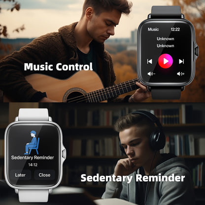 1.83'' Full Touch Screen Smart Watch |, Message Alerts, Call Answering, Sports Pedometer, Health Monitoring, Compatible with iPhone/Android, Alloy Body, Silicone Strap, DESERTCAT - Ideal Gift for and Birthdays Beauty Fashion