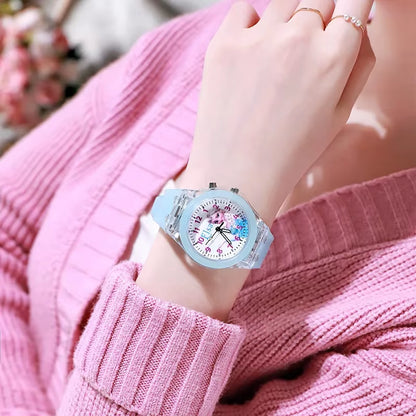 Disney Children Watch Frozen Princess Pattern Led Glowing Flash Fashion Kids Quartz Student Wristwatch Boy Girl Holiday Gifts