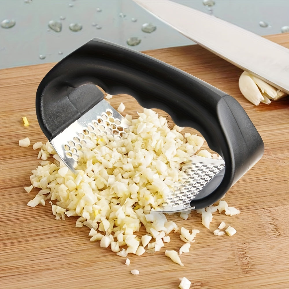 1pc Garlic Crusher Manual Ring Black Vegetable Cutter Kitchen Vegetable And Fruit Gadgets Masher Stainless Steel Garlic Press Chopping Accessories for restaurants/supermarkets Beauty Fashion