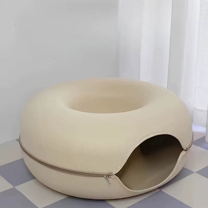 Wool Felt Cat Tunnel Nest – Modern Style Uncharged Donut Bed, Detachable & Washable All-Season Cat House, 1Pc Cozy Cat Condo