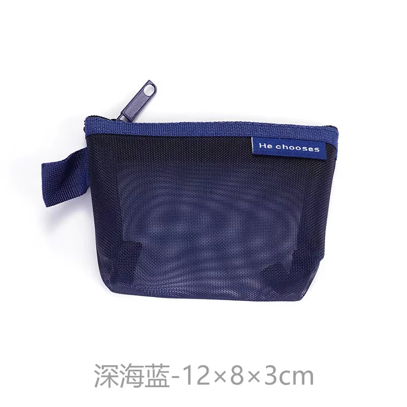 Mini Clear Nylon Mesh Cosmetic Bags Cute Women Small Lipstick Makeup Bags Pouch Data Line Key Earphone Organizer Case