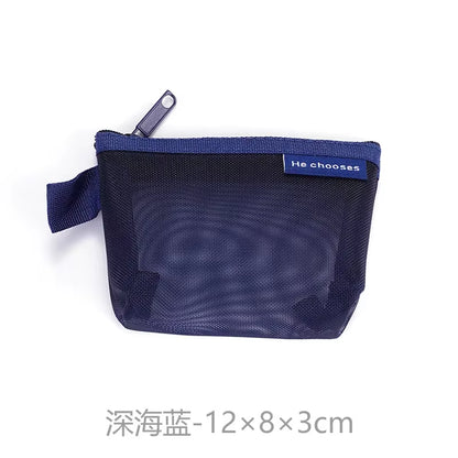 Mini Clear Nylon Mesh Cosmetic Bags Cute Women Small Lipstick Makeup Bags Pouch Data Line Key Earphone Organizer Case