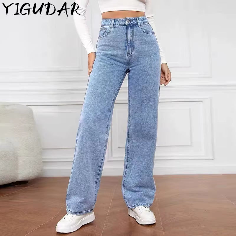 Women'S Hot Sale High Waist Stretch Washed Denim Fashionable Straight Jeans Women'S Pants Women Jeans Black Pants Woman Clothing