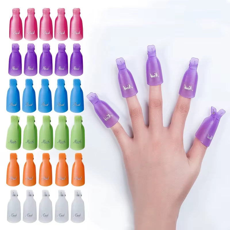 10 Pcs/Bag Colorfulful Acrylic Manicure Art Dipped Cap Clip Nail Cleaning Manicure Uv Gel Nail Polish Dipped Wrapping Tool Finger